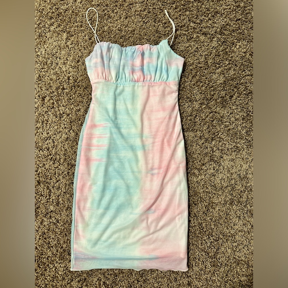 Kiss The Sky Urban Outfitters Pastel Tie Dye Body Con Stretchy Dress sz S Lined